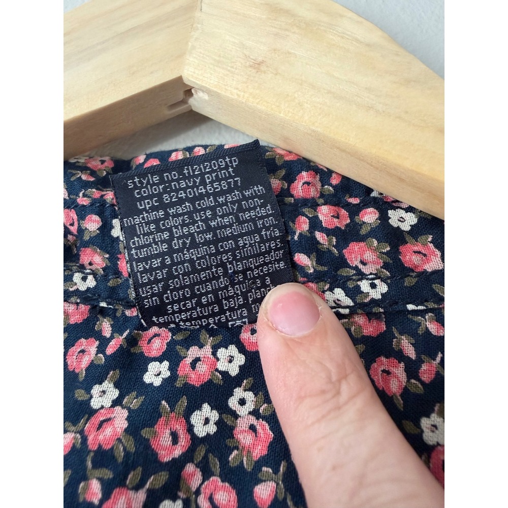 Faded Glory Navy Blue Pink Floral Button Down Shirt Roll Tab Sleeve XXL 20 - Picture 4 of 11